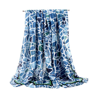 Elegant Silk Satin Scarf – Geometric Color Block Shawl (180x90cm) | Stylish & Lightweight