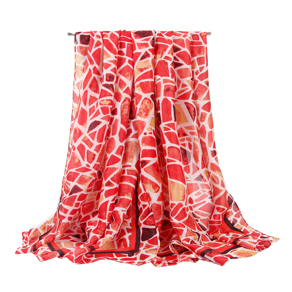 Elegant Silk Satin Scarf – Geometric Color Block Shawl (180x90cm) | Stylish & Lightweight