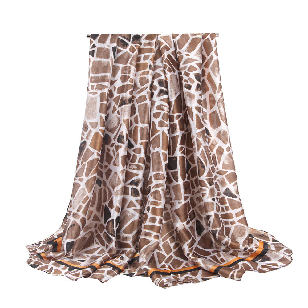Elegant Silk Satin Scarf – Geometric Color Block Shawl (180x90cm) | Stylish & Lightweight