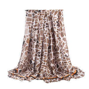 Elegant Silk Satin Scarf – Geometric Color Block Shawl (180x90cm) | Stylish & Lightweight