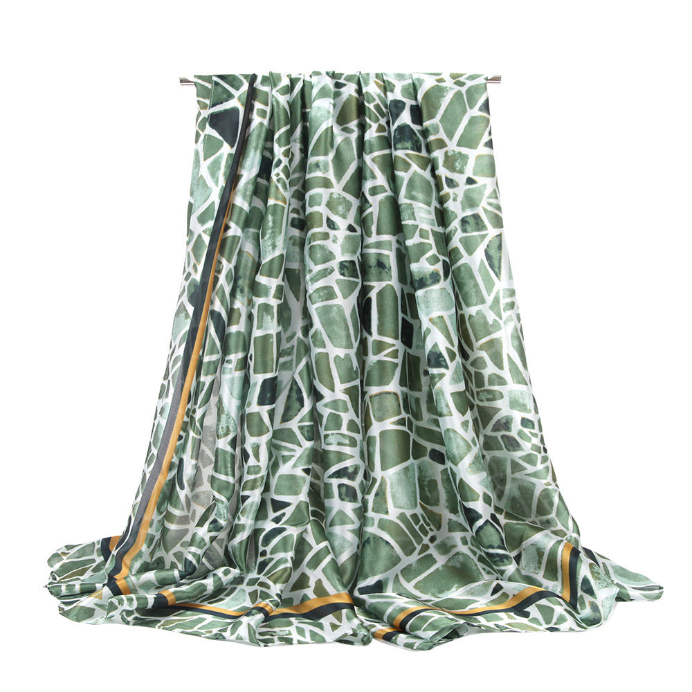 Elegant Silk Satin Scarf – Geometric Color Block Shawl (180x90cm) | Stylish & Lightweight