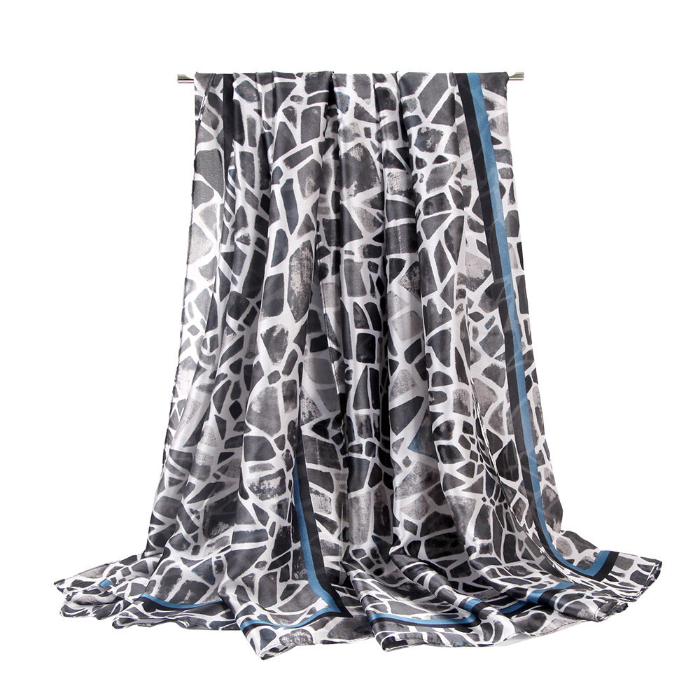 Elegant Silk Satin Scarf – Geometric Color Block Shawl (180x90cm) | Stylish & Lightweight