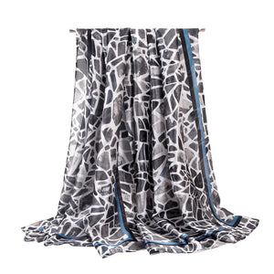 Elegant Silk Satin Scarf – Geometric Color Block Shawl (180x90cm) | Stylish & Lightweight
