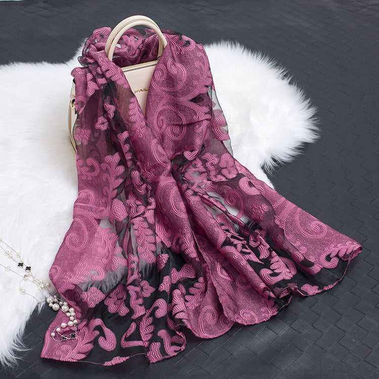 Hollow Cut Organza Silk Scarf – Lightweight & Stylish for Women