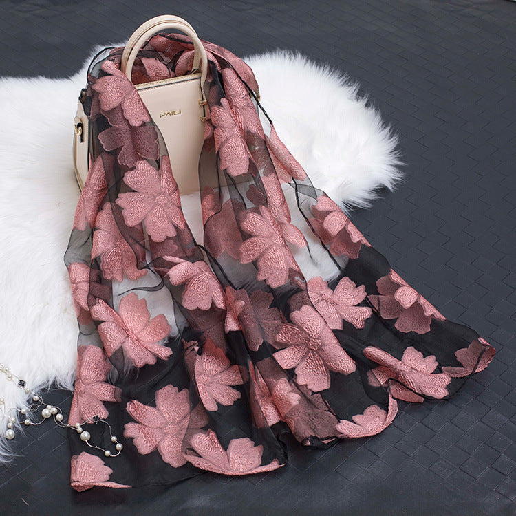 Hollow Cut Organza Silk Scarf – Lightweight & Stylish for Women