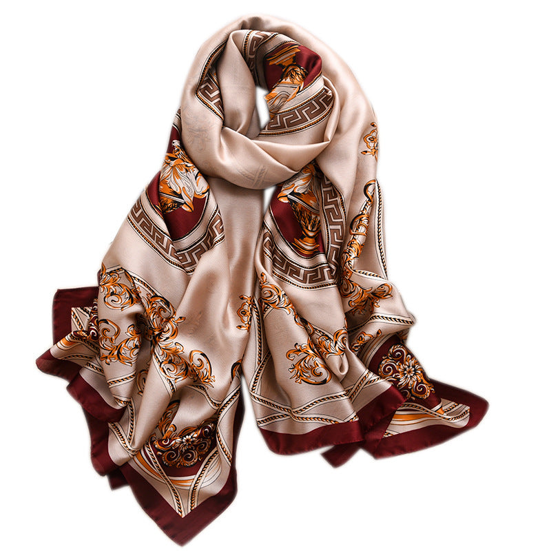 Floral Imitation Silk Scarf – Elegant & Lightweight Wrap for Women
