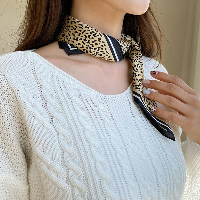 Artificial Silk Leopard Print Scarf – Stylish Square Silk Scarf for Women (70x70cm)