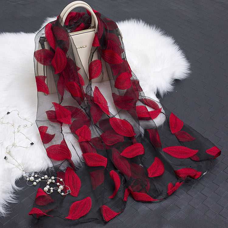 Hollow Cut Organza Silk Scarf – Lightweight & Stylish for Women