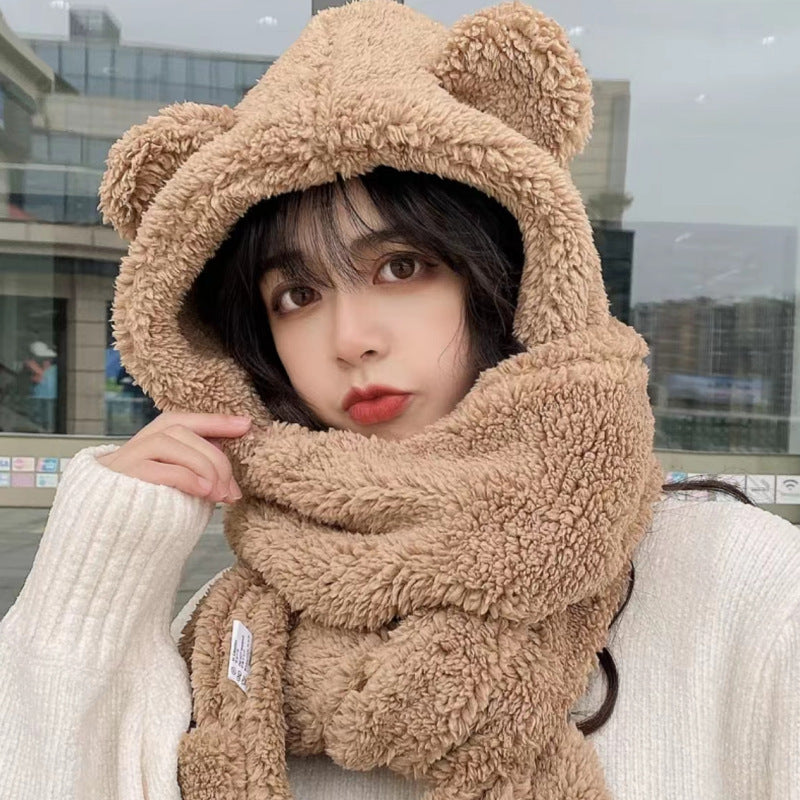 Bear Ears Plush Scarf, Hat & Gloves Set – Cute & Warm for Winter