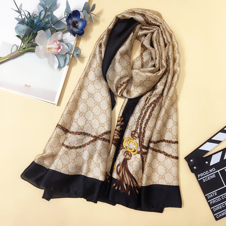 Silk Scarf for Women – Long Printed Shawl for Spring & Autumn