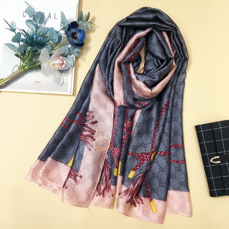 Silk Scarf for Women – Long Printed Shawl for Spring & Autumn