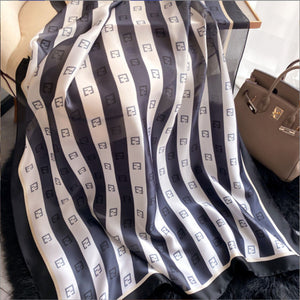Monogram Satin Faux Silk Shawl – Elegant Geometric Print Wrap (90x180cm)