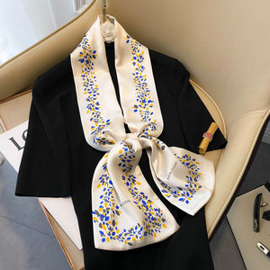 Elegant Floral Artificial Silk Scarf & Hair Band – Versatile Rayon Fashion Accessory