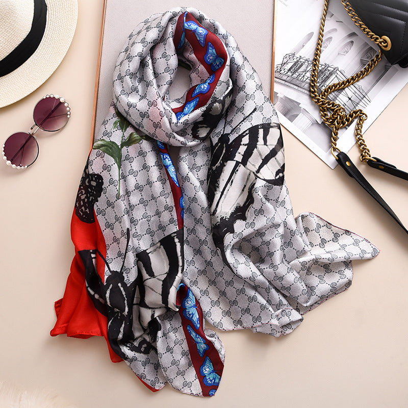 Luxury Warm Silk Scarf – Elegant Tie-Dye Floral Wrap for All Seasons