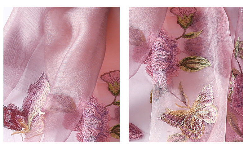 Women's Embroidered Silk Scarf – Elegant Gradient Wrap (190x80cm)