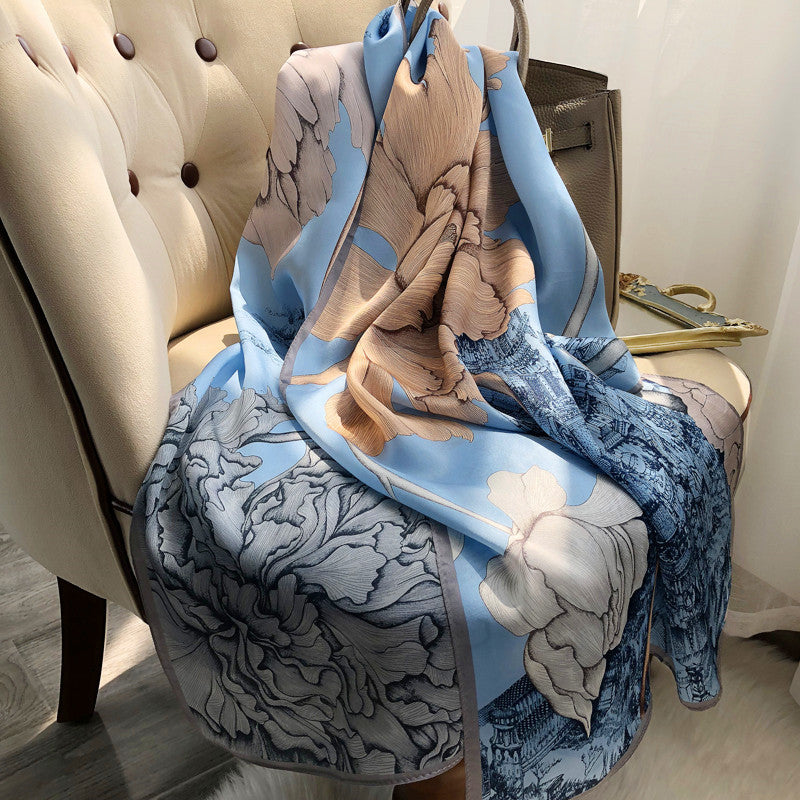 Elegant French Satin Silk Scarf – Luxurious Long Shawl for Women (Dual-Use Wrap)