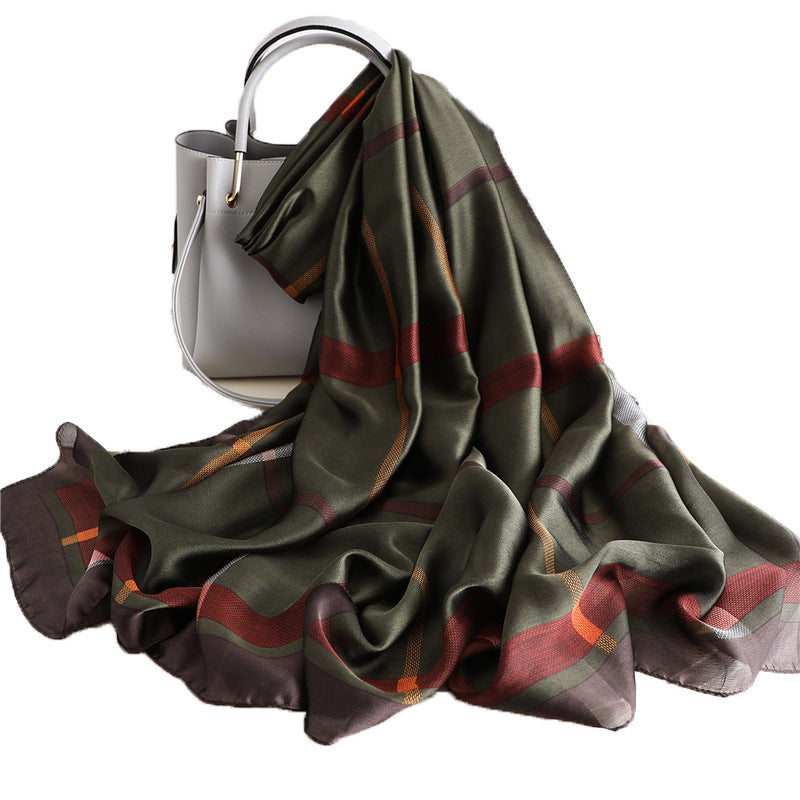 Elegant Geometric Silk Scarf – Luxurious Silk Satin Shawl for Women (180x90cm)