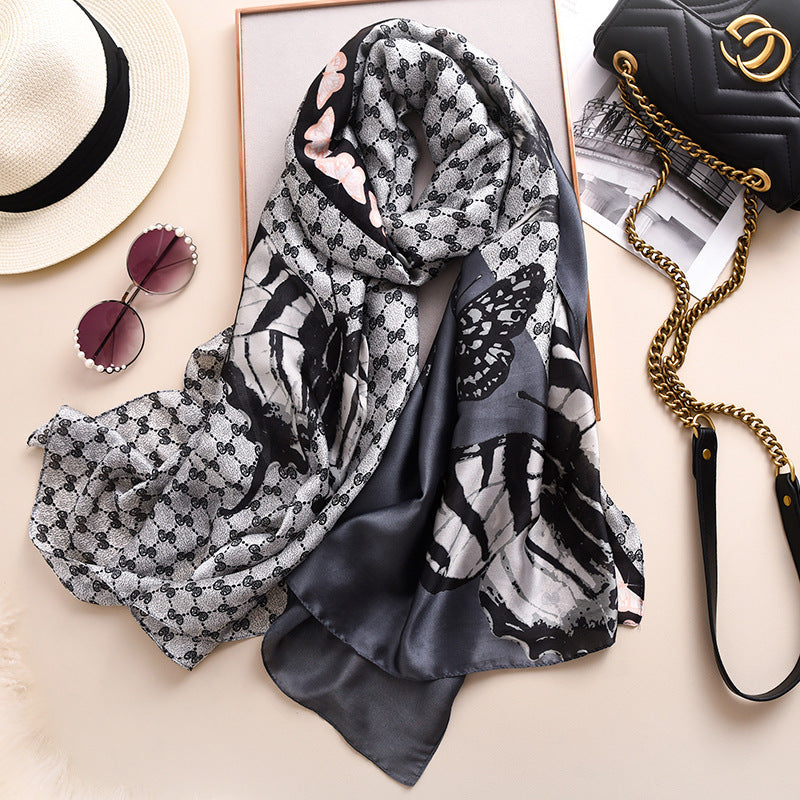 Luxury Warm Silk Scarf – Elegant Tie-Dye Floral Wrap for All Seasons