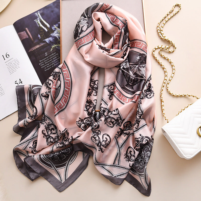 Floral Imitation Silk Scarf – Elegant & Lightweight Wrap for Women