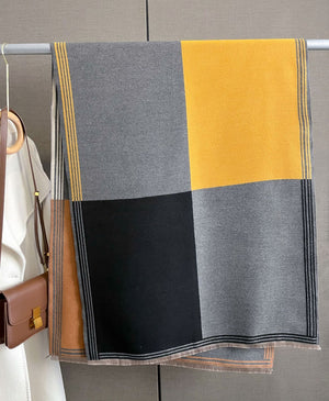 Color Matching Fashion Cashmere-Feel Scarf – Thickened Winter Warmth for Women