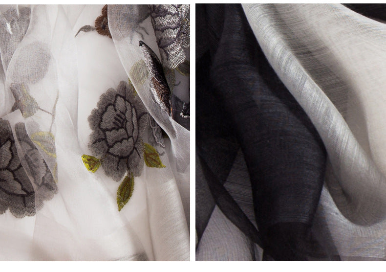 Women's Embroidered Silk Scarf – Elegant Gradient Wrap (190x80cm)