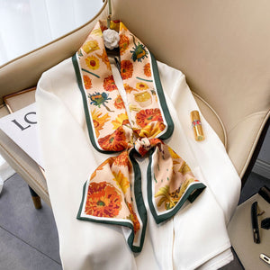 Elegant Floral Artificial Silk Scarf & Hair Band – Versatile Rayon Fashion Accessory