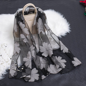 Hollow Cut Organza Silk Scarf – Lightweight & Stylish for Women