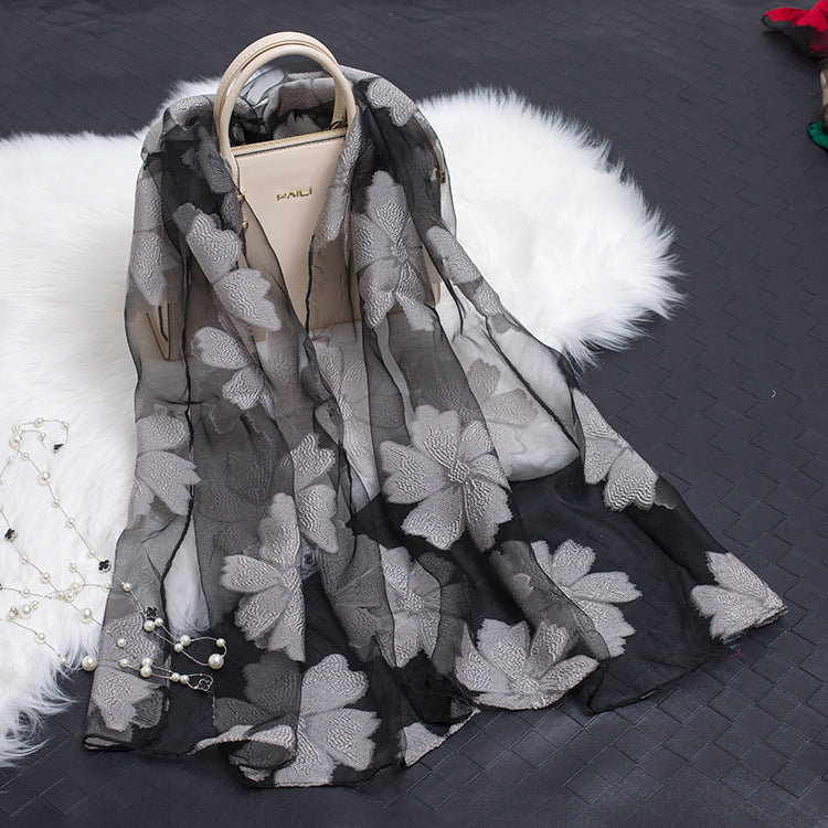 Hollow Cut Organza Silk Scarf – Lightweight & Stylish for Women