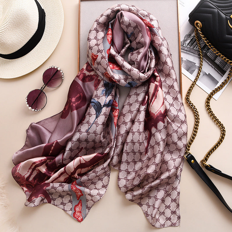 Luxury Warm Silk Scarf – Elegant Tie-Dye Floral Wrap for All Seasons