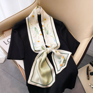 Elegant Floral Artificial Silk Scarf & Hair Band – Versatile Rayon Fashion Accessory