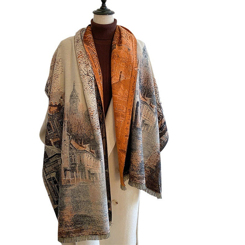 Women's Ethnic Style Winter Scarf – Warm & Cozy Jacquard Wrap (190x65cm)