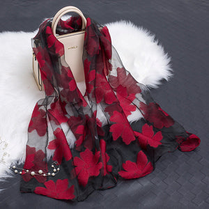 Hollow Cut Organza Silk Scarf – Lightweight & Stylish for Women