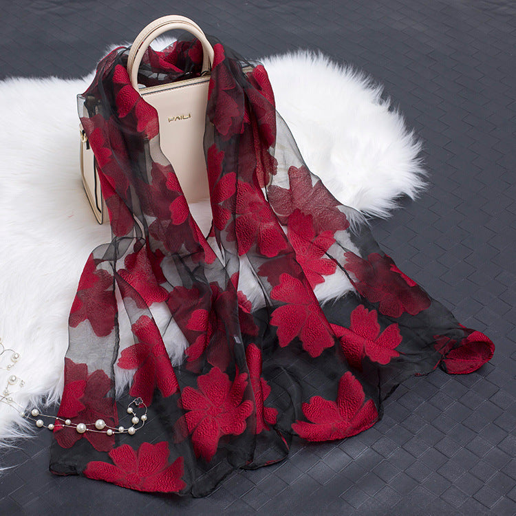 Hollow Cut Organza Silk Scarf – Lightweight & Stylish for Women