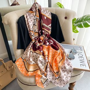 Monogram Satin Faux Silk Shawl – Elegant Geometric Print Wrap (90x180cm)