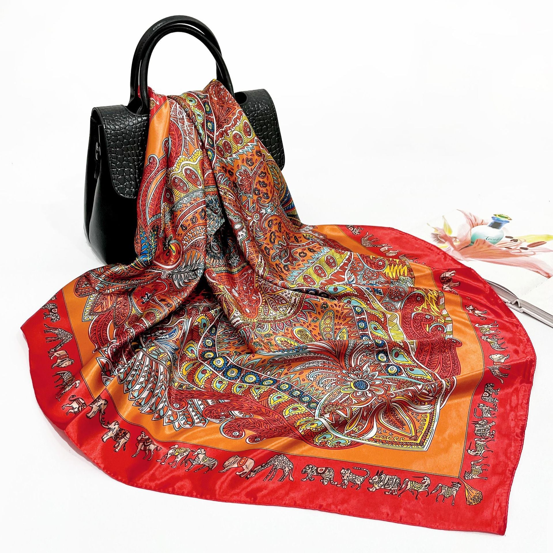 Elegant 90cm Silk Square Scarf – Lightweight & Stylish for All Seasons
