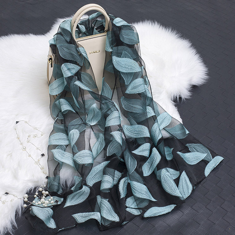 Hollow Cut Organza Silk Scarf – Lightweight & Stylish for Women