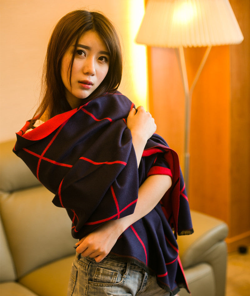 Autumn & Winter Korean-Style Thickened Plaid Scarf for Women