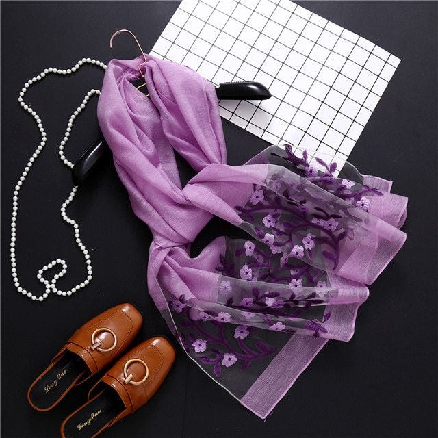 Luxury Hollow Embroidery Silk-Like Scarf – Elegant Shawl & Wrap for Women (190x70cm)