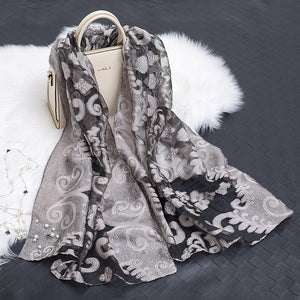 Hollow Cut Organza Silk Scarf – Lightweight & Stylish for Women
