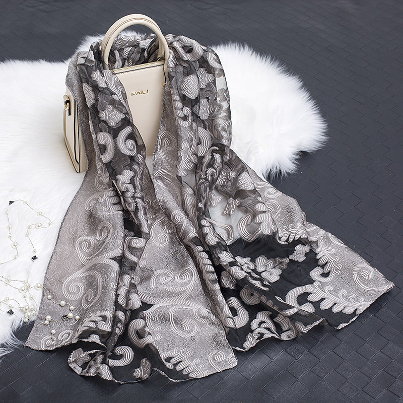 Hollow Cut Organza Silk Scarf – Lightweight & Stylish for Women