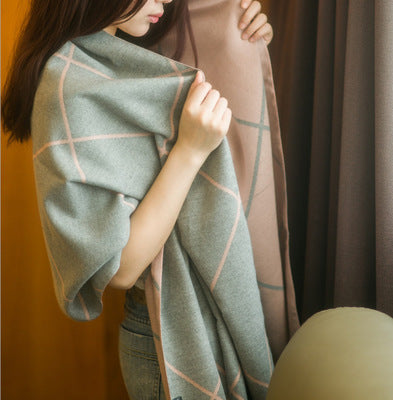 Autumn & Winter Korean-Style Thickened Plaid Scarf for Women