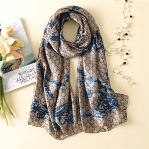 Floral Printed Imitation Silk Scarf – Lightweight & Stylish Sunscreen Shawl