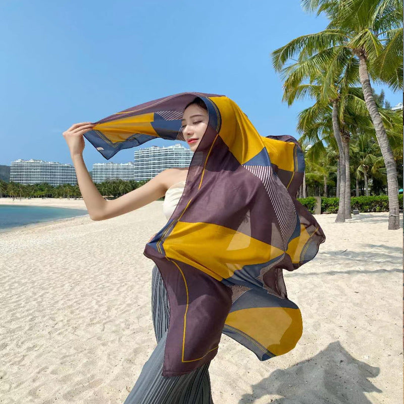 Elegant Geometric Print Women's Silk Scarf