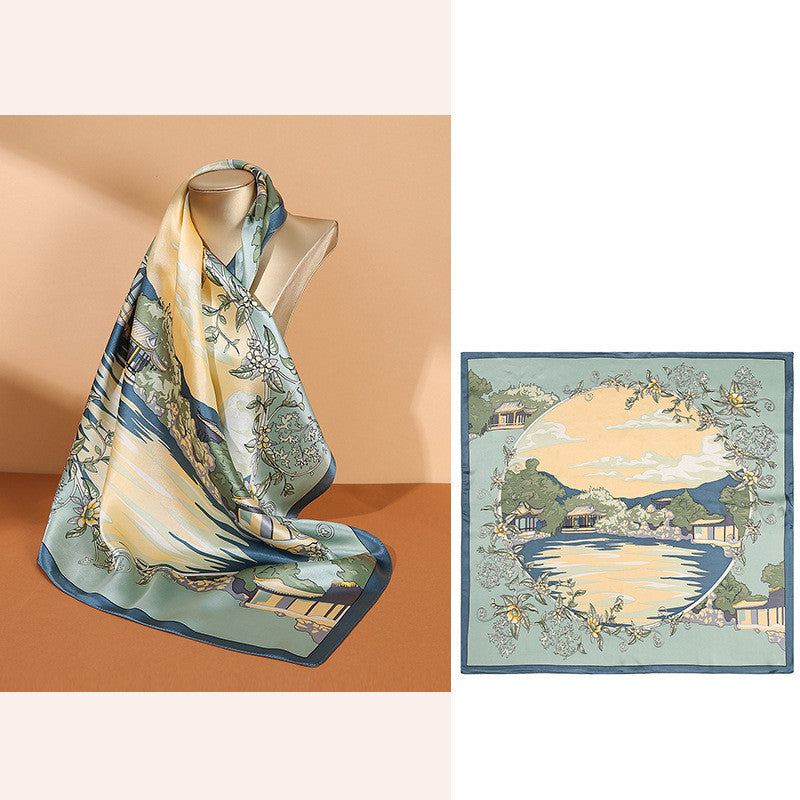 Women's Fashionable Mulberry Silk Scarf – Elegant Printed Square Wrap (70x70cm)
