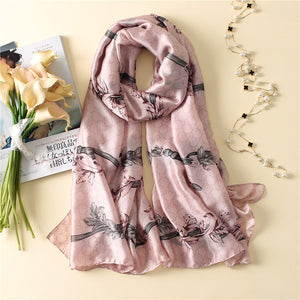 Floral Printed Imitation Silk Scarf – Lightweight & Stylish Sunscreen Shawl