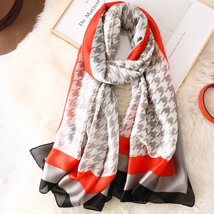 Houndstooth Imitated Silk Scarf – Chic & Elegant