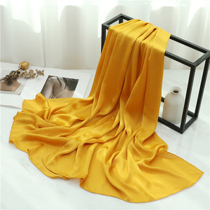 Solid Color Silk Scarf – Elegant Crepe Polyester Wrap for All Seasons (180x70cm)