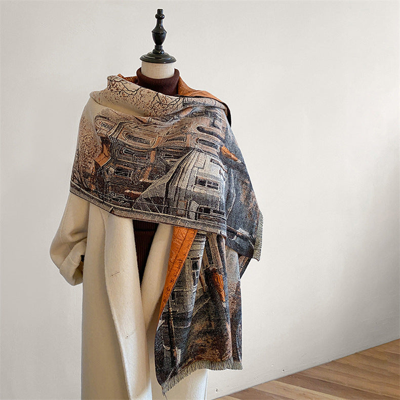 Women's Ethnic Style Winter Scarf – Warm & Cozy Jacquard Wrap (190x65cm)