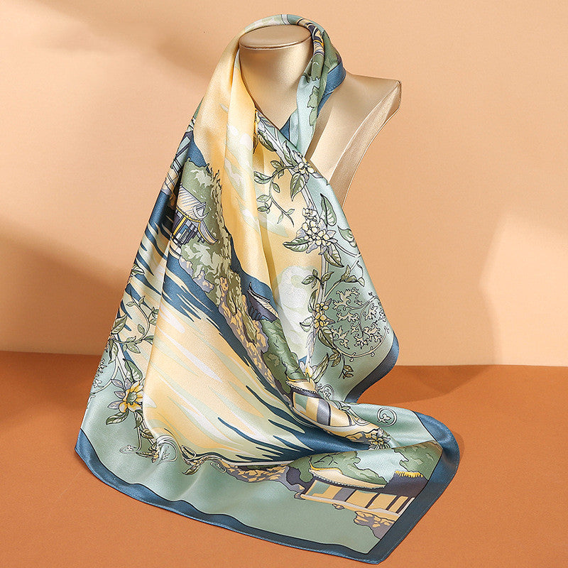 Women's Fashionable Mulberry Silk Scarf – Elegant Printed Square Wrap (70x70cm)