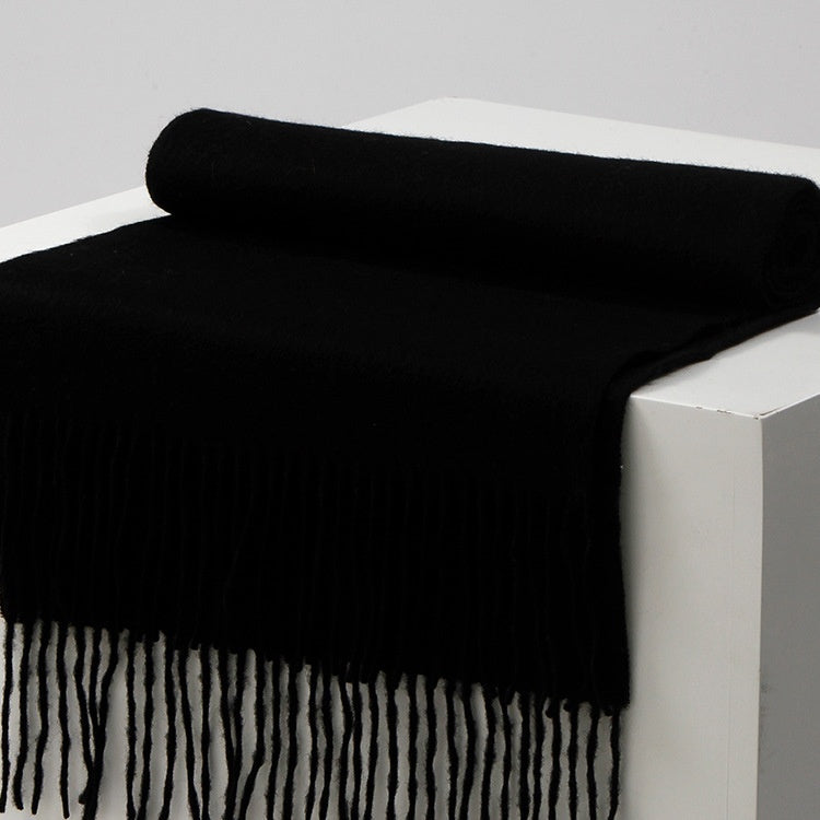 Unisex Solid Color Wool Scarf – Thickened Winter Warmth